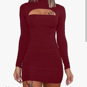 Red Long Sleeve Mini Dress
